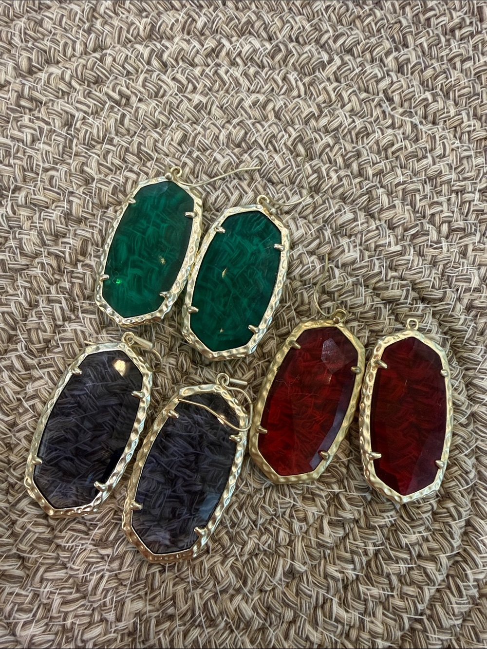 Kendra Scott Green, Red & Purple Faceted Glass Drop Earrings